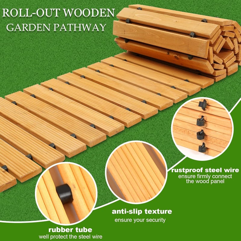 LINSHRY 8FT Wooden Garden Pathway, Outdoor Roll Out Garden Walkway, Weather-Resistant Decorative Garden Boardwalk Walkway Pavers for Patios, Backyard, Beach, Wedding Party Pathways - Image 5